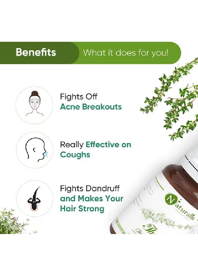 Naturalis زيت الزعتر العطري من جوهر الطبيعة 100% نقي وغير مخفف ودرجة علاجية طبيعية لحالات الجلد والتنفس الواضح والسعال ونمو الشعر 10 مل - Image 5