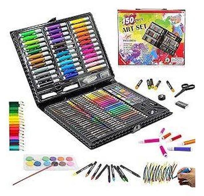 مجموعة فنية مكونة من 150 قطعة، مجموعة لوازم الرسم والرسم مع صندوق فني محمول، ألوان باستيل زيتية، أقلام تلوين، أقلام تلوين، أقلام تحديد، ألوان مائية، مجموعة فنية للإلهام والإبداع والتلوين - Image 1