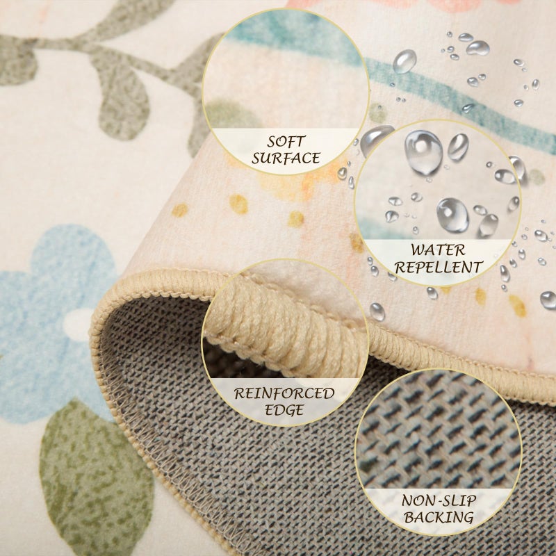RELEANY Washable Area Rug  Runner Rug  Round Rug  Non Slip Boho Floral Vintage 2x6 Runner Rug for Entrance  Hallway  Bedroom  Kitchen Rugs  Low Pile Carpet Indoor-Cream - Image 2