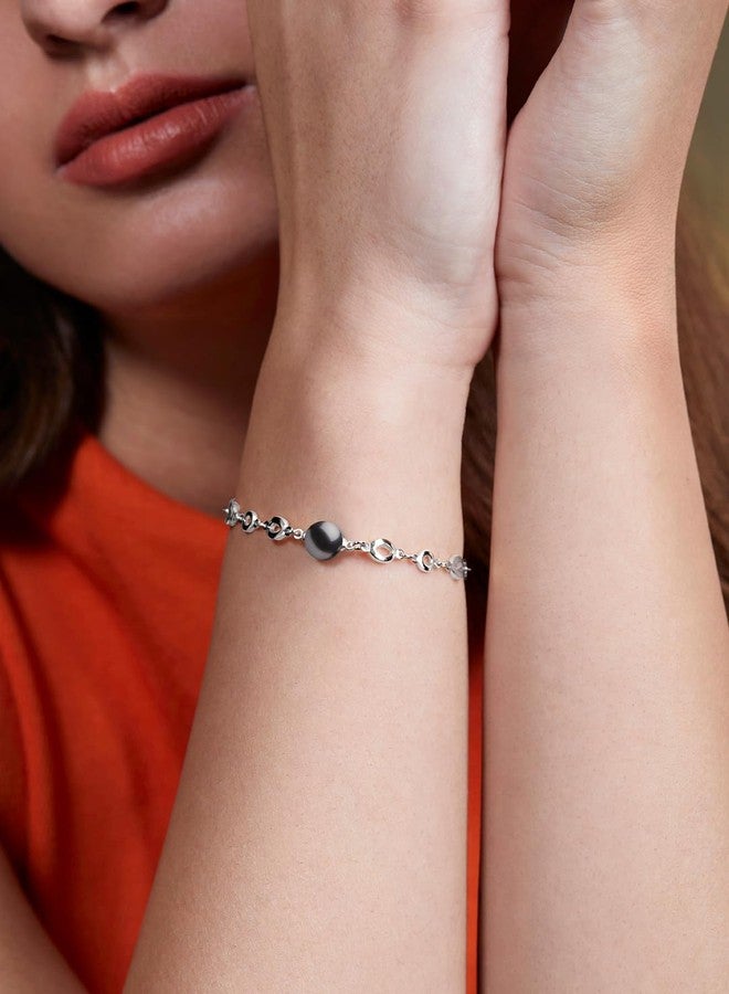 MINUTIAE Stylish Fashion Double Chain Bracelet With Black Pearl Hanging For Women And Girls MNT0375GRP_S - Image 2