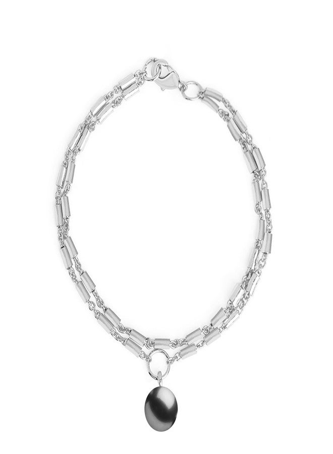 MINUTIAE Stylish Fashion Double Chain Bracelet With Black Pearl Hanging For Women And Girls MNT0375GRP_S - Image 1