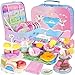 PRE-WORLD Tea Set for Little GirlsPREWORLD 50PCS Princess Tea Party Time Toy Including DessertCookiesDoughnutTeapot Tray Cake Tablecloth  Carrying CaseKids Kitchen Pretend Play for Girls Boys Age 36 - Image 4
