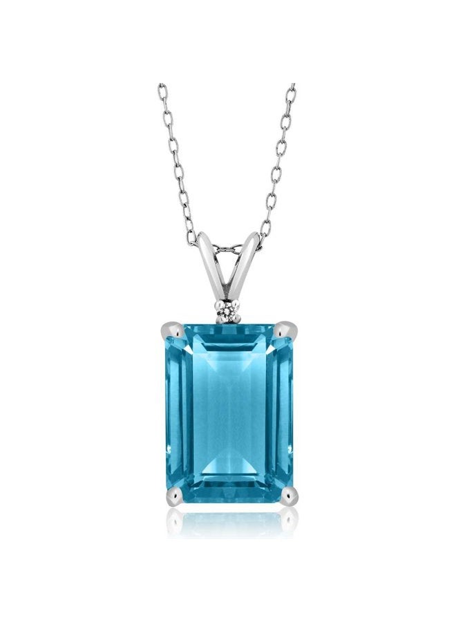 GEM STONE KING 9.72 Ct Genuine Emerald cut Swiss Topaz Gemstone Birthstone 925 Sterling Silver Pendant Necklace With 18 Inch Silver Chain - Image 1