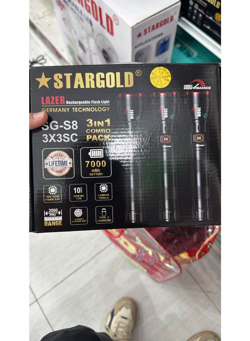 STARGOLD SG-S8 Rechargeable Flashlight | 3X3SC Combo Pack | 2000m Range | 7000mAh | Type-C Charging - Image 2