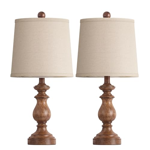 PARTPHONER Traditional Table Lamp Set of 2, Rustic Farmhouse Table Lamps for Living Room Bedroom, 22" Bedside Desk Lamps Vintage Nightstand Lamps with Linen Shades, Wood Grain - Image 2