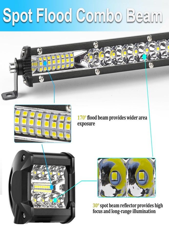 مجموعة إضاءة LIGBT مكونة من قطعتين، شريط إضاءة LED رفيع 21 بوصة 204 واط، و4 وحدات إضاءة LED 4 بوصة 60 واط، مصابيح ضباب/قيادة/عمل/سقف/مصد/طرق وعرة للشاحنات وسيارات الدفع الرباعي وسيارات الدفع الرباعي والمركبات متعددة الاستخدامات. - Image 4