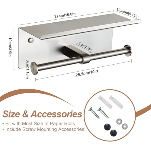 Bjiotun Toilet Paper Holder Wall Mount with Shelf Bjiotun Stainless Steel Toilet Paper Storage Tissue Roll Holder for Bathroom Storage Holds - Image 5