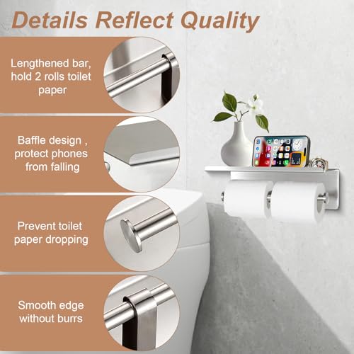 Bjiotun Toilet Paper Holder Wall Mount with Shelf Bjiotun Stainless Steel Toilet Paper Storage Tissue Roll Holder for Bathroom Storage Holds - Image 3