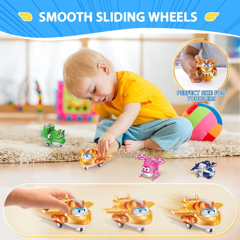 Super Wings 2" Transform-a-Bot 4-Pack, Supercharged Paul, Dizzy, Golden Boy, Mira, Airplane Toys Mini Action Figures, Preschool Toys for 3 4 5 Year Old Kids, Birthday Gifts for Kids - Image 5