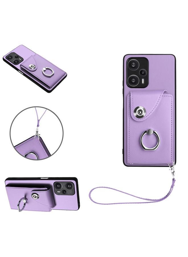 Case For Xiaomi Poco F5 5G/Redmi Note 12 Turbo Organ Card Bag Ring Holder PU Phone Case with Lanyard
