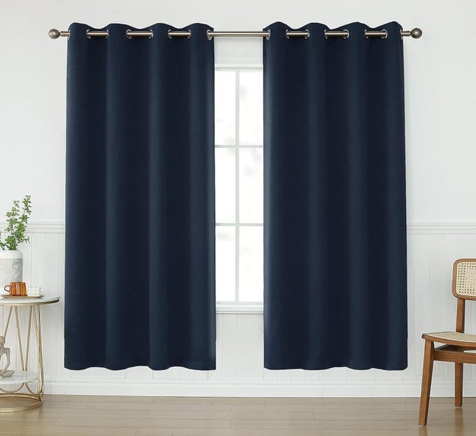 WATERPROOF SUN BLOCKAGE TOP STYLE SS EYELET WINDPROOF ROOM DARKENING WINDOWDOOR CURTAINS FOR BEDROOMLIVING ROOMBALCONY INDOOROUTDOOR CURTAIN NAVY BLUE 45X45 FEET PACK OF 2