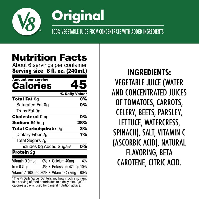 V8 Original 100% Vegetable Juice, 46 fl oz Bottle - Image 4