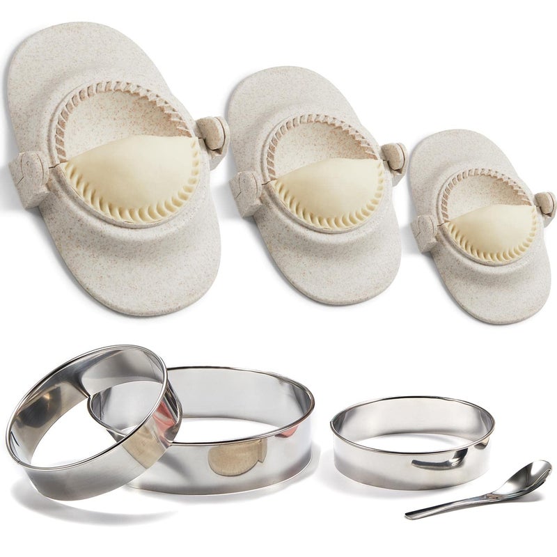 MUMSUNG Dumpling Maker, Empanadas press mold maker Set with Dough Cutter, Dumpling Mold Set for Pierogi, Pastelitos, Calzone, Turnovers, Chinese Dumpling White 3sizes (4"+3"+2.6") - Image 1