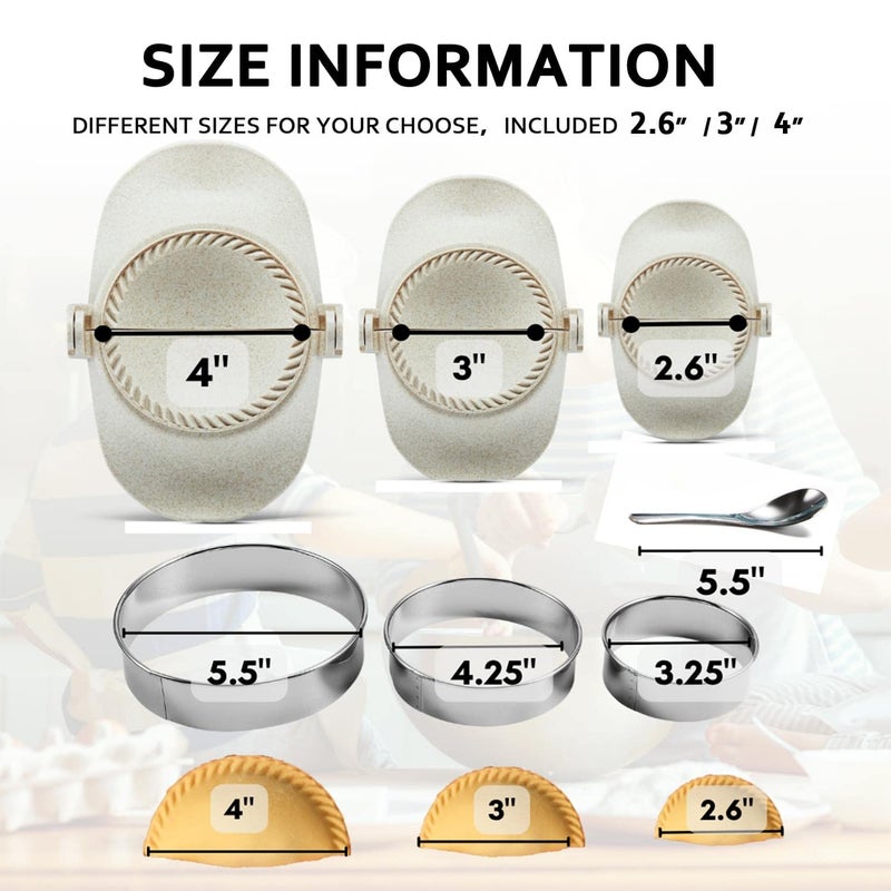 MUMSUNG Dumpling Maker, Empanadas press mold maker Set with Dough Cutter, Dumpling Mold Set for Pierogi, Pastelitos, Calzone, Turnovers, Chinese Dumpling White 3sizes (4"+3"+2.6") - Image 3