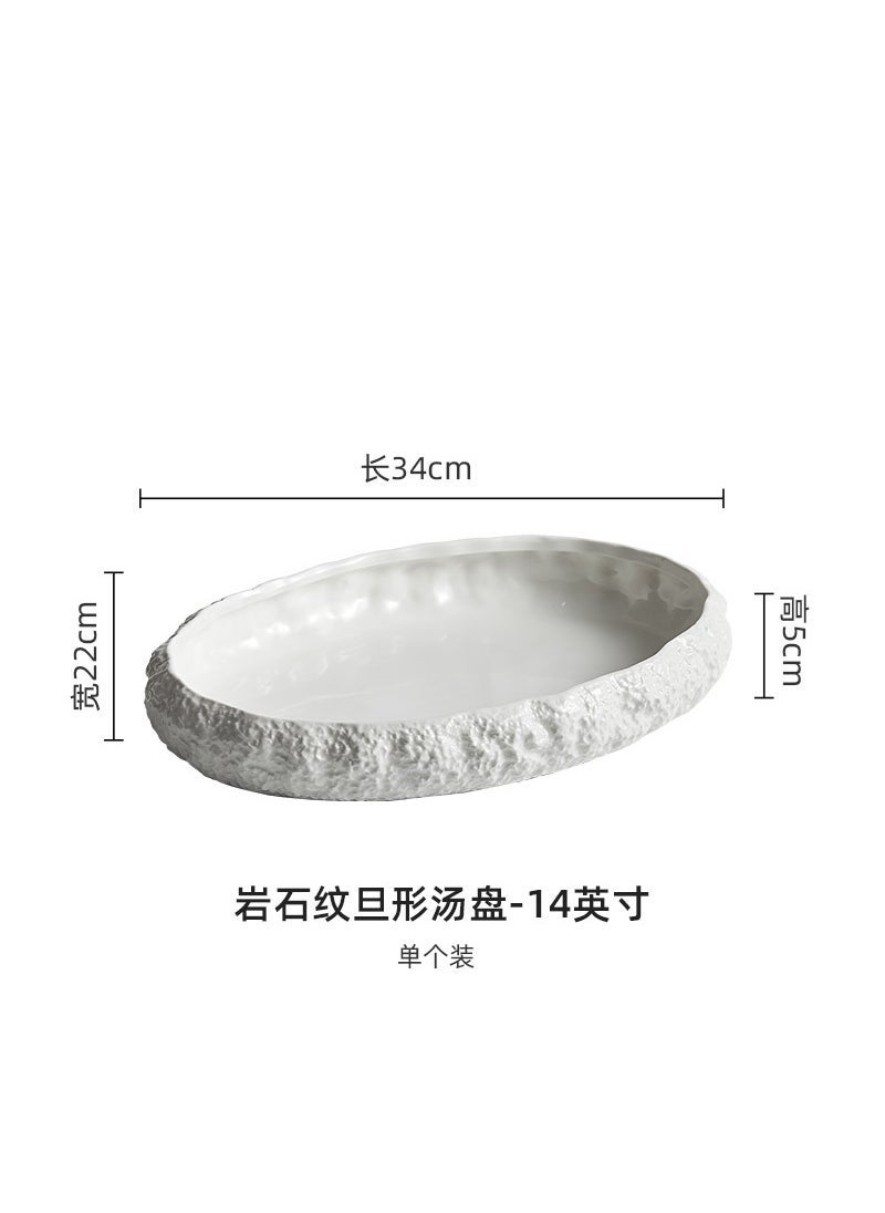 Ceramic Seafood Platter 2024 Luxury Design 14-inch Rock Tiny Soup Plate