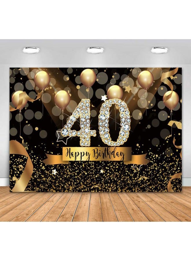 Sensfun 7x5ft Happy 40th Birthday Party Photography Backdrop Glitter Black and Gold Balloons Background for Adult Fabulous 40 Bday Party Decorations Shining Diamond Fifty Years Old Photo Booth Banner - Image 1