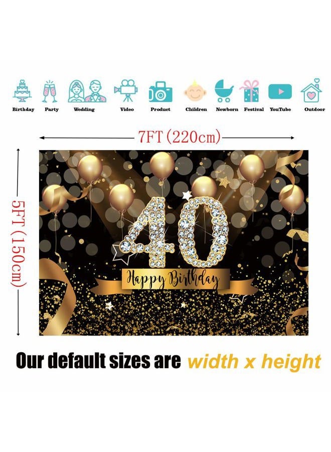 Sensfun 7x5ft Happy 40th Birthday Party Photography Backdrop Glitter Black and Gold Balloons Background for Adult Fabulous 40 Bday Party Decorations Shining Diamond Fifty Years Old Photo Booth Banner - Image 5