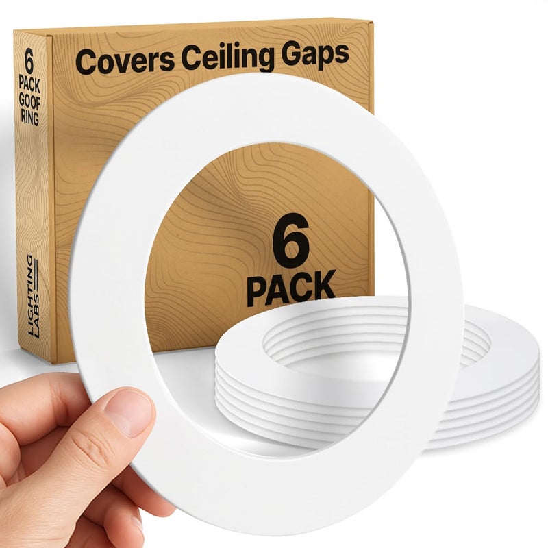 Lighting Labs 6 Pack Gloss White Goof Trim Ring for 6" Inch Recessed Lighting Trim Can Light Trim for Down Light, Outer Diameter 8 Inches - Image 1