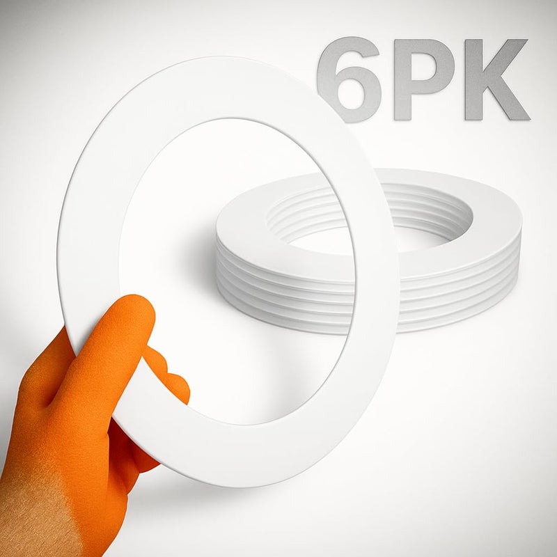 Lighting Labs 6 Pack Gloss White Goof Trim Ring for 6" Inch Recessed Lighting Trim Can Light Trim for Down Light, Outer Diameter 8 Inches - Image 2