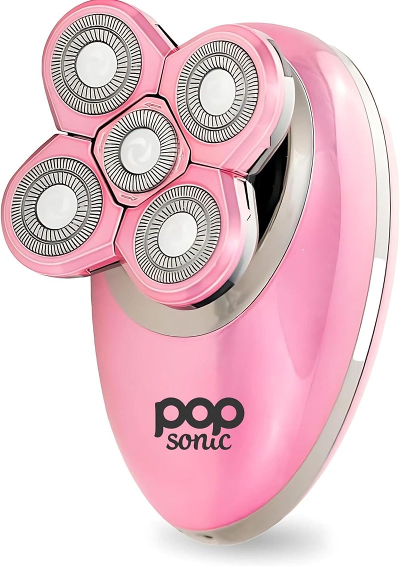 Pop Sonic Shaver for Women Rose Gold  5 Head Womens Electric Shaver  360 Degree Flawless Hair Remover for Women wBattery USB Charging Cord  Cleaning Brush  Waterproof Trimmer for Women