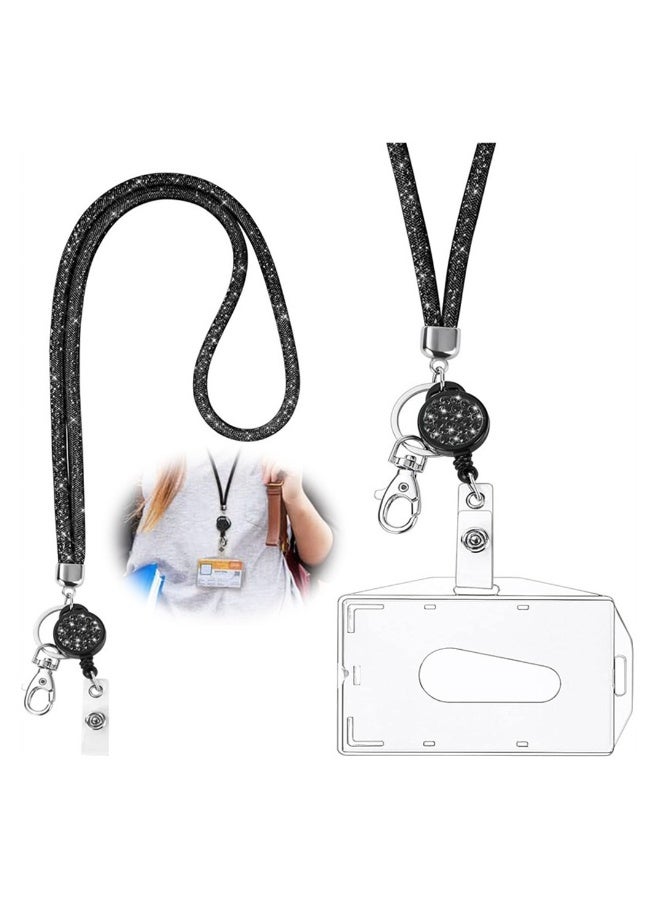 Lanyard Necklace with Transparent ID Card Holder, Crystal Lanyard for Key Chain, Badge Kit, Durable ID Holder for Office and Events - Image 1