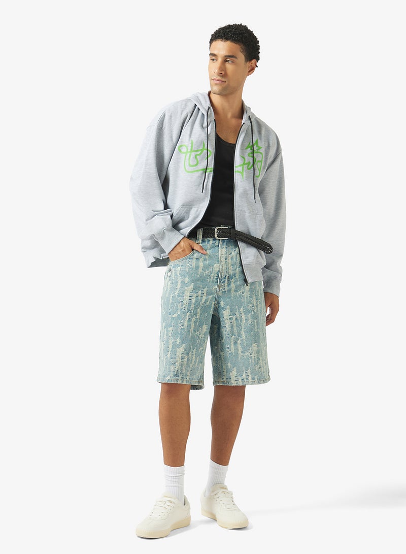 Seventy Five Graphic Zip Through Oversize Hoodie - Image 2