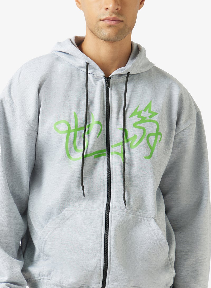 Seventy Five Graphic Zip Through Oversize Hoodie - Image 4