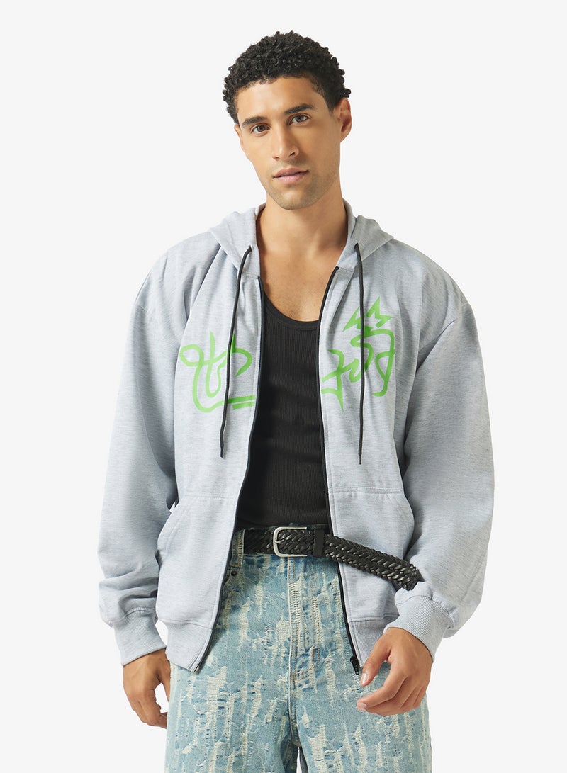 Seventy Five Graphic Zip Through Oversize Hoodie - Image 1