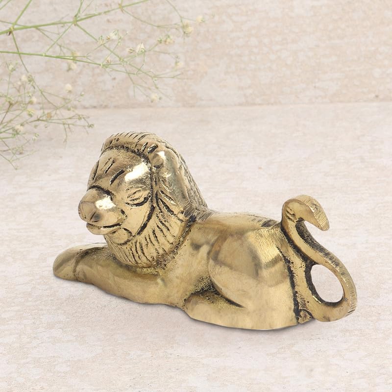 DOKCHAN Brass Animal Lion Sculpture Statue Handcrafted Decorative Showpiece Idol for Home, Office Dcor (Size : 6.3cm Length | Weight : 150gm Approxe) - Image 3
