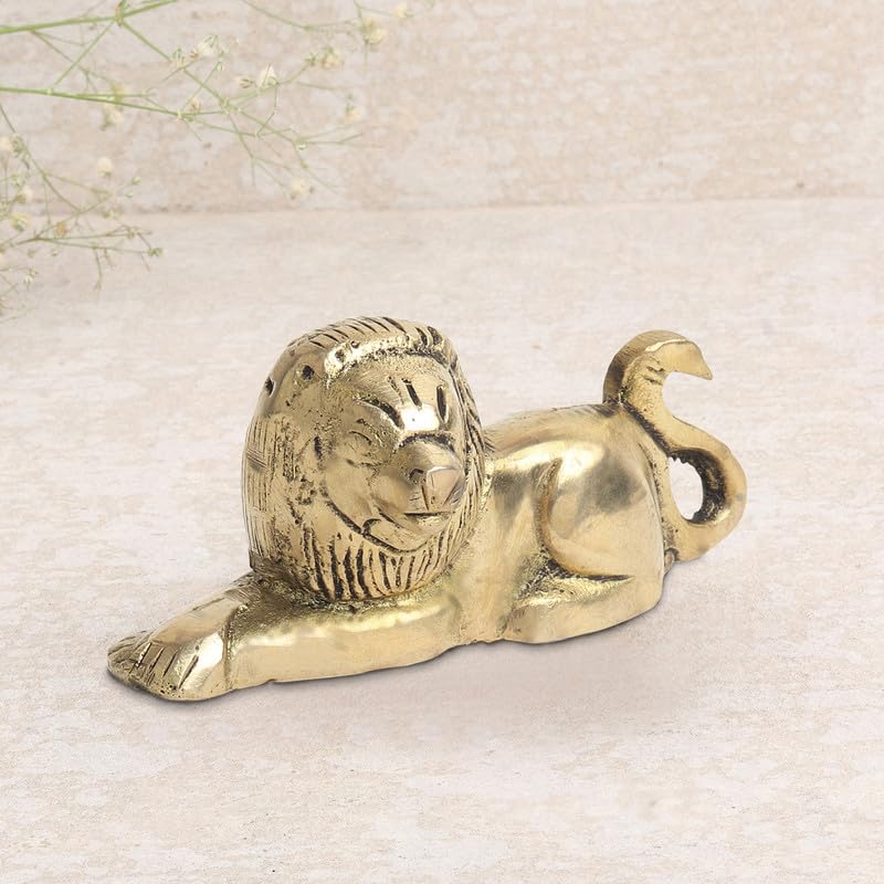 DOKCHAN Brass Animal Lion Sculpture Statue Handcrafted Decorative Showpiece Idol for Home, Office Dcor (Size : 6.3cm Length | Weight : 150gm Approxe) - Image 2