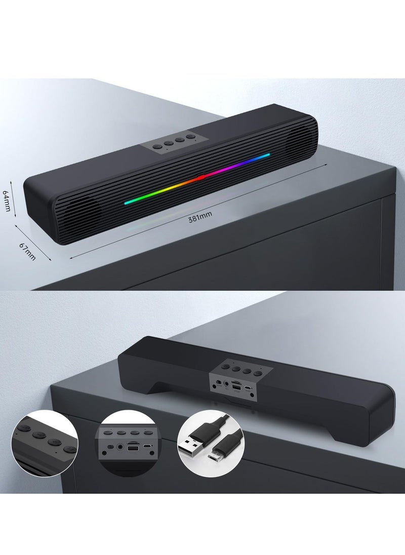 SYOSI - Computer Speakers for PC Desktop Bluetooth 5.0 and 3.5mm Aux in Dynamic RGB Bluetooth Soundbar Portable Dual Speakers Subwoofer Computer SoundBar Speaker for Desktop Laptop Phone Black - Image 1