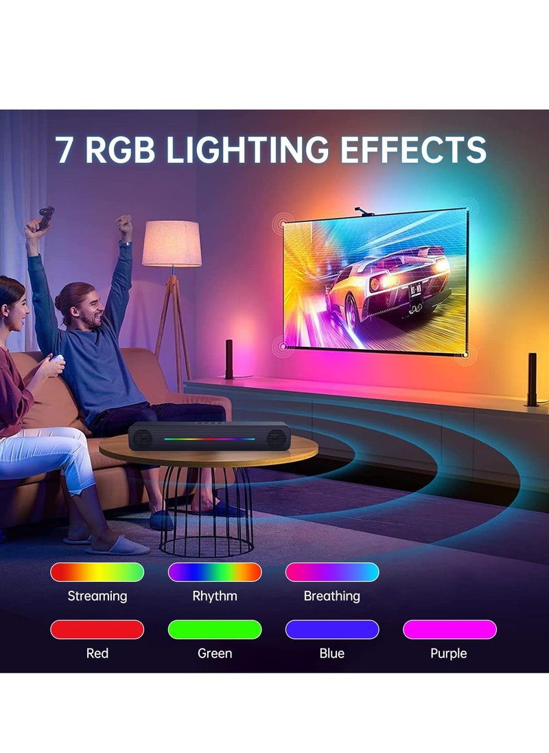 SYOSI - Computer Speakers for PC Desktop Bluetooth 5.0 and 3.5mm Aux in Dynamic RGB Bluetooth Soundbar Portable Dual Speakers Subwoofer Computer SoundBar Speaker for Desktop Laptop Phone Black - Image 1