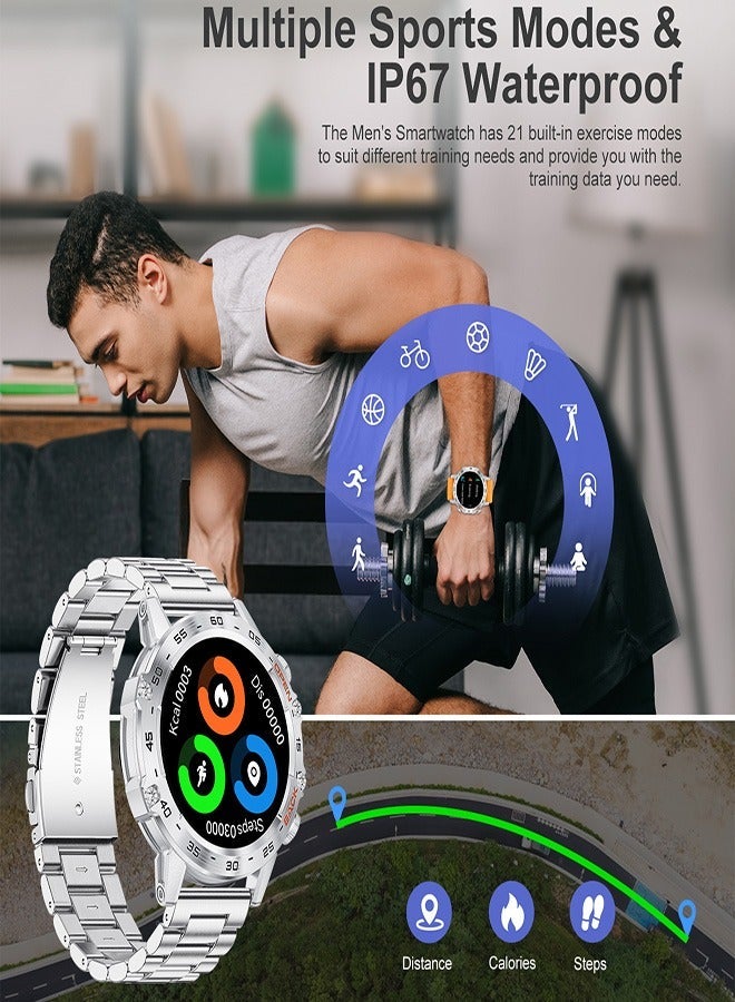 LIGE Smart Watch Men Waterproof AMOLED Screen Bluetooth Call Fitness Sports Smartwatch Health Monitoring Steel Silver - Image 4
