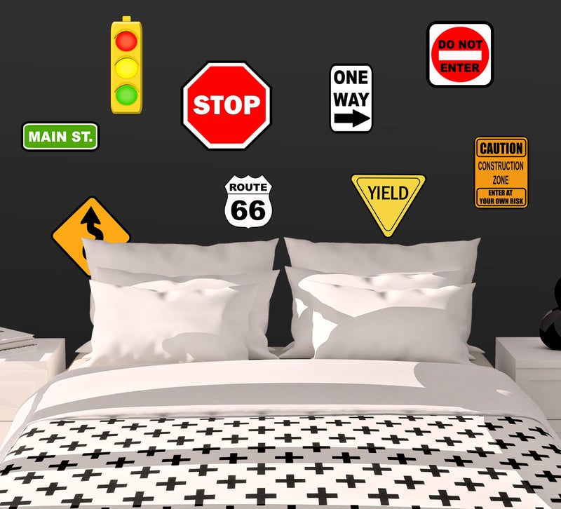 Create-A-Mural Road Sign Wall Decals, Street Sign Wall Decor Stickers Stop Sign, One Way, Traffic Light, Yield, Caution Construction, Do Not Enter Route 66, Boys Room Decor Fun Decoration for Bedroom (Road Sign) - Image 3