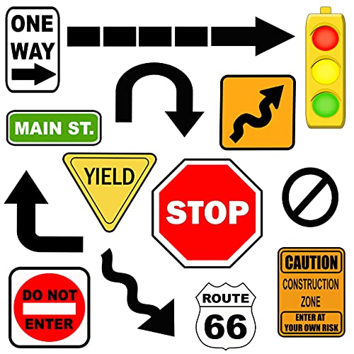 Create-A-Mural Road Sign Wall Decals, Street Sign Wall Decor Stickers Stop Sign, One Way, Traffic Light, Yield, Caution Construction, Do Not Enter Route 66, Boys Room Decor Fun Decoration for Bedroom (Road Sign) - Image 1