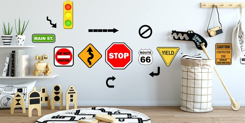Create-A-Mural Road Sign Wall Decals, Street Sign Wall Decor Stickers Stop Sign, One Way, Traffic Light, Yield, Caution Construction, Do Not Enter Route 66, Boys Room Decor Fun Decoration for Bedroom (Road Sign) - Image 4