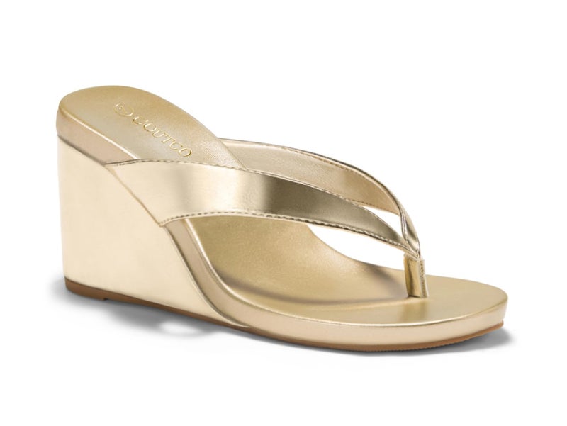 Coutgo Womens Wedge Heels Sandals Platform Flip Flops Slides Slip On Summer Beach Shoes, Gold, Size 7 - Image 1