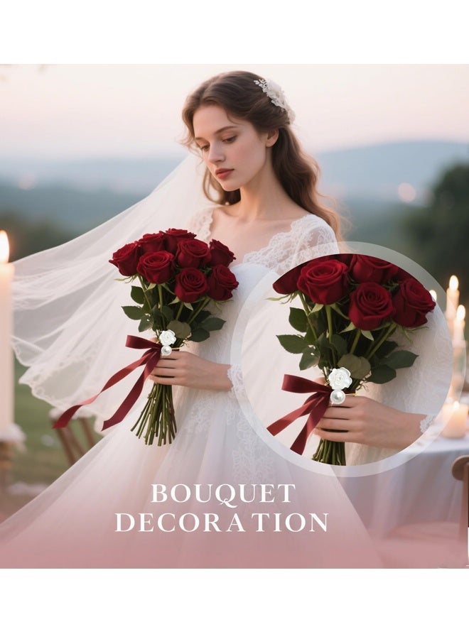 مجموعة حلقات مناديل من 10 قطع - حلقات مناديل بيضاء مزينة بأزهار، حلقات مناديل ذهبية بالكميات الكبيرة، حاملات مناديل زهرة باللؤلؤ لمناديل القماش، حلقات مناديل وردية لتزيين طاولة الطعام في الحفلات الزفاف، حلقات مناديل - Image 5