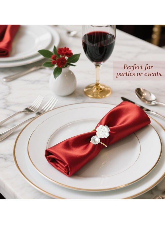 مجموعة حلقات مناديل من 10 قطع - حلقات مناديل بيضاء مزينة بأزهار، حلقات مناديل ذهبية بالكميات الكبيرة، حاملات مناديل زهرة باللؤلؤ لمناديل القماش، حلقات مناديل وردية لتزيين طاولة الطعام في الحفلات الزفاف، حلقات مناديل - Image 3