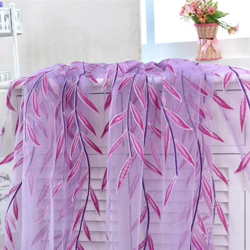 ICYANG Lavender Curtains Lilac Leaf Purple Vine Willow Tulle Room 78.6 x 39.3 Inch Sheer Drape Panel Valances for Living Room Bedroom Balcony Door Home - Image 4