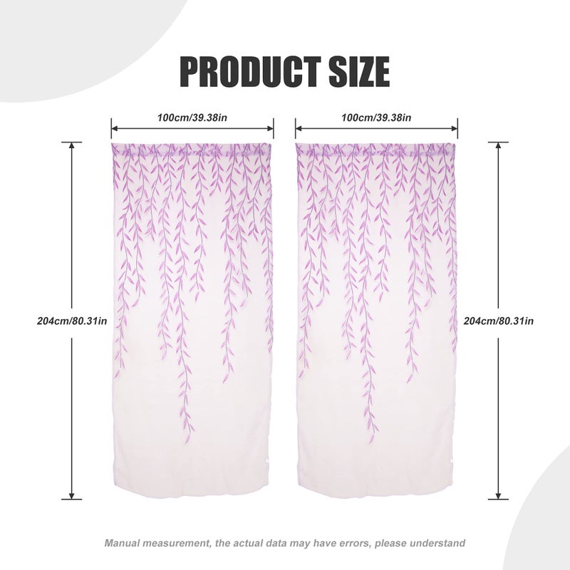 ICYANG Lavender Curtains Lilac Leaf Purple Vine Willow Tulle Room 78.6 x 39.3 Inch Sheer Drape Panel Valances for Living Room Bedroom Balcony Door Home - Image 3