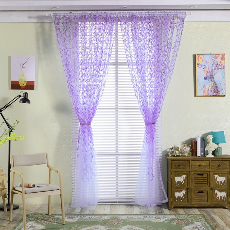 ICYANG Lavender Curtains Lilac Leaf Purple Vine Willow Tulle Room 78.6 x 39.3 Inch Sheer Drape Panel Valances for Living Room Bedroom Balcony Door Home - Image 2