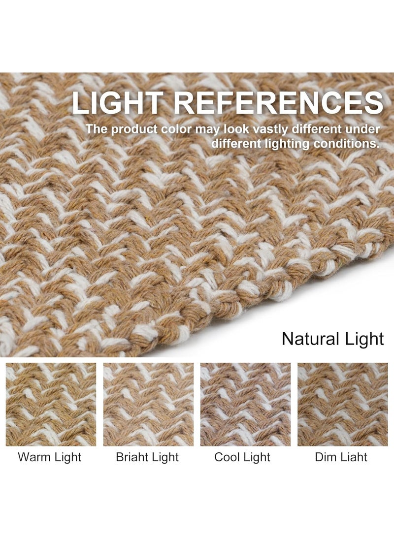 Hallway Runner Rug, 2' x 5' Soft Washable Tan Contemporary Modern Laundry Room Indoor Hand-Woven Cotton Carpet for Bedroom Entryway Front Door Farmhouse Kitchen - Image 5