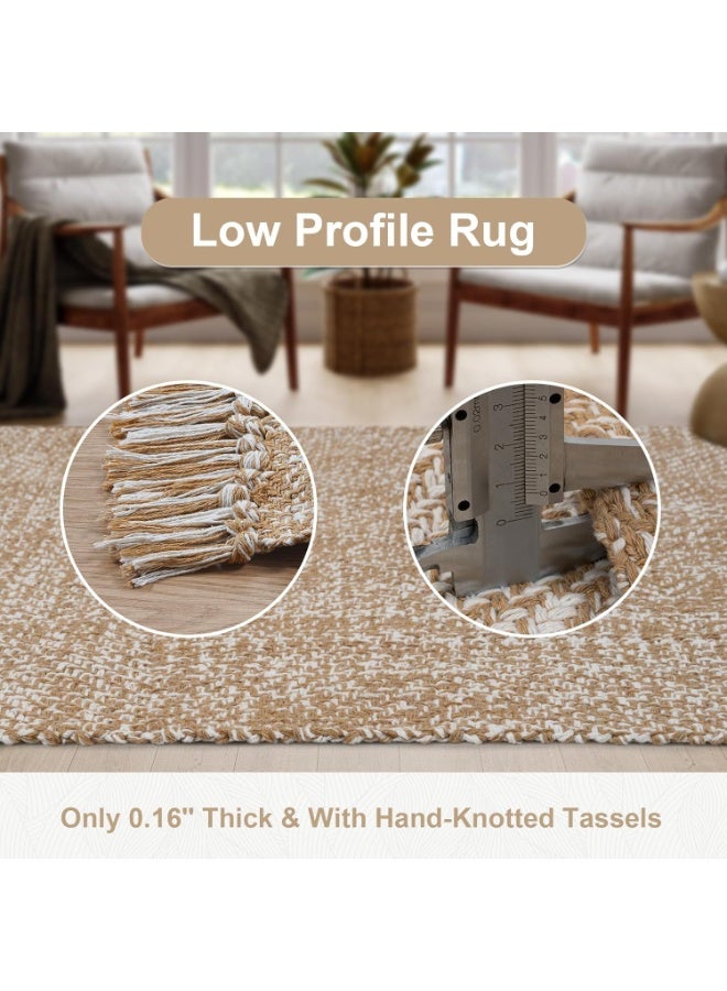 Hallway Runner Rug, 2' x 5' Soft Washable Tan Contemporary Modern Laundry Room Indoor Hand-Woven Cotton Carpet for Bedroom Entryway Front Door Farmhouse Kitchen - Image 3