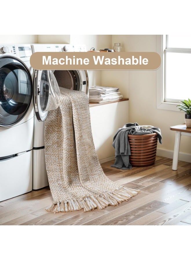 Hallway Runner Rug, 2' x 5' Soft Washable Tan Contemporary Modern Laundry Room Indoor Hand-Woven Cotton Carpet for Bedroom Entryway Front Door Farmhouse Kitchen - Image 4