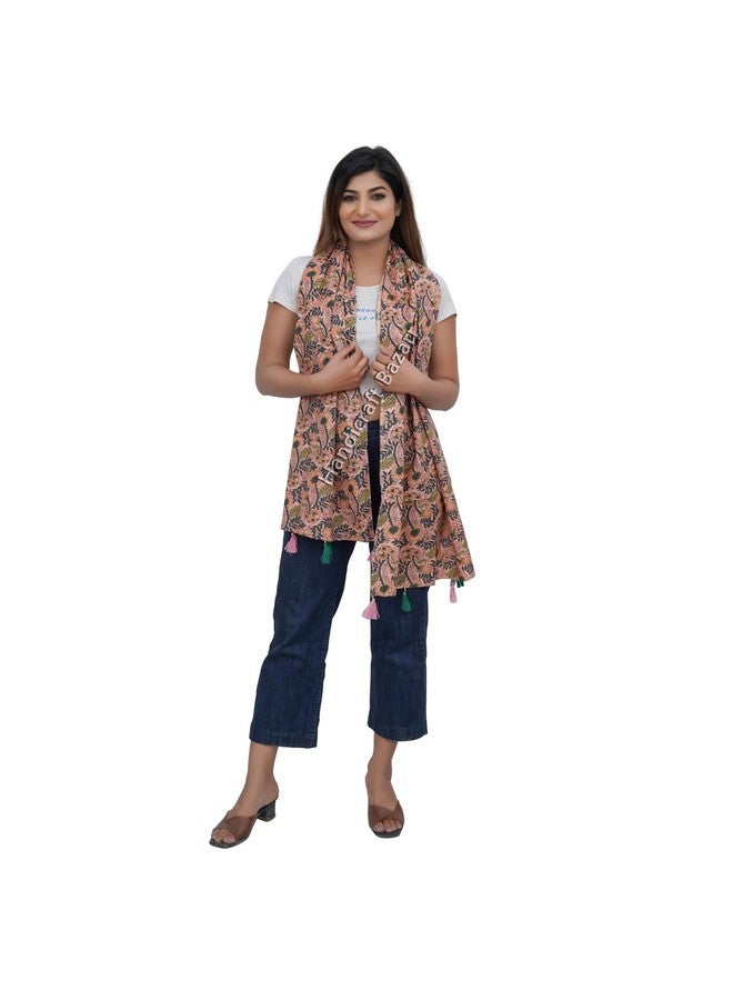 Handicraft Bazarr Women Floral Printed Multicolour Stole Cotton Natural Fabric Scarf Summer and Winter Comfortable Scarf For Girl Women - Image 1