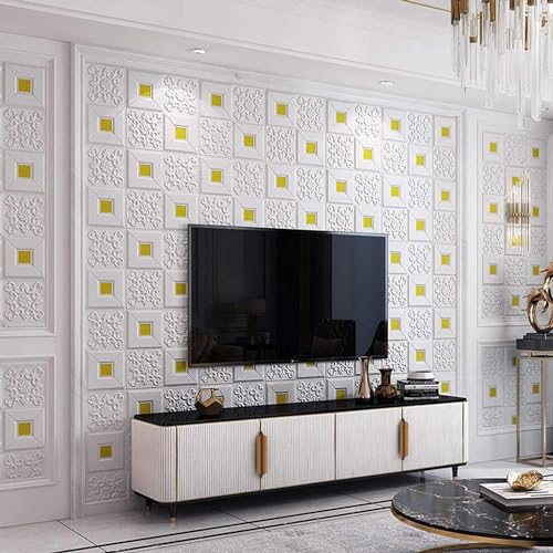 Revwd 3D Brick Wallpaper for Wall PE Foam Wall Stickers Self Adhesive DIY Wall Decor for Bathroom Living Room and Home Decoration (70 x 77cm, Appx. 5.8Sq Feet) (White Golden, 10) - Image 4
