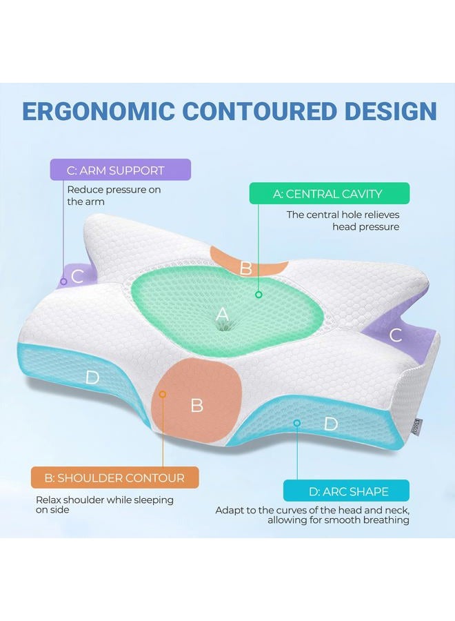 Elviros Cervical Memory Foam Pillow, Contour Pillows for Neck and Shoulder Pain, Ergonomic Orthopedic Sleeping Contoured Support Pillow Side Sleepers, Back Stomach Sleepers (Blue) - Image 2