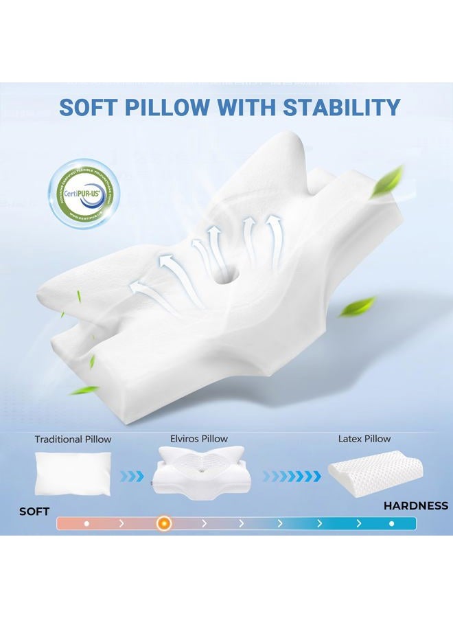 Elviros Cervical Memory Foam Pillow, Contour Pillows for Neck and Shoulder Pain, Ergonomic Orthopedic Sleeping Contoured Support Pillow Side Sleepers, Back Stomach Sleepers (Blue) - Image 3