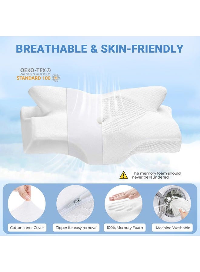 Elviros Cervical Memory Foam Pillow, Contour Pillows for Neck and Shoulder Pain, Ergonomic Orthopedic Sleeping Contoured Support Pillow Side Sleepers, Back Stomach Sleepers (Blue) - Image 5